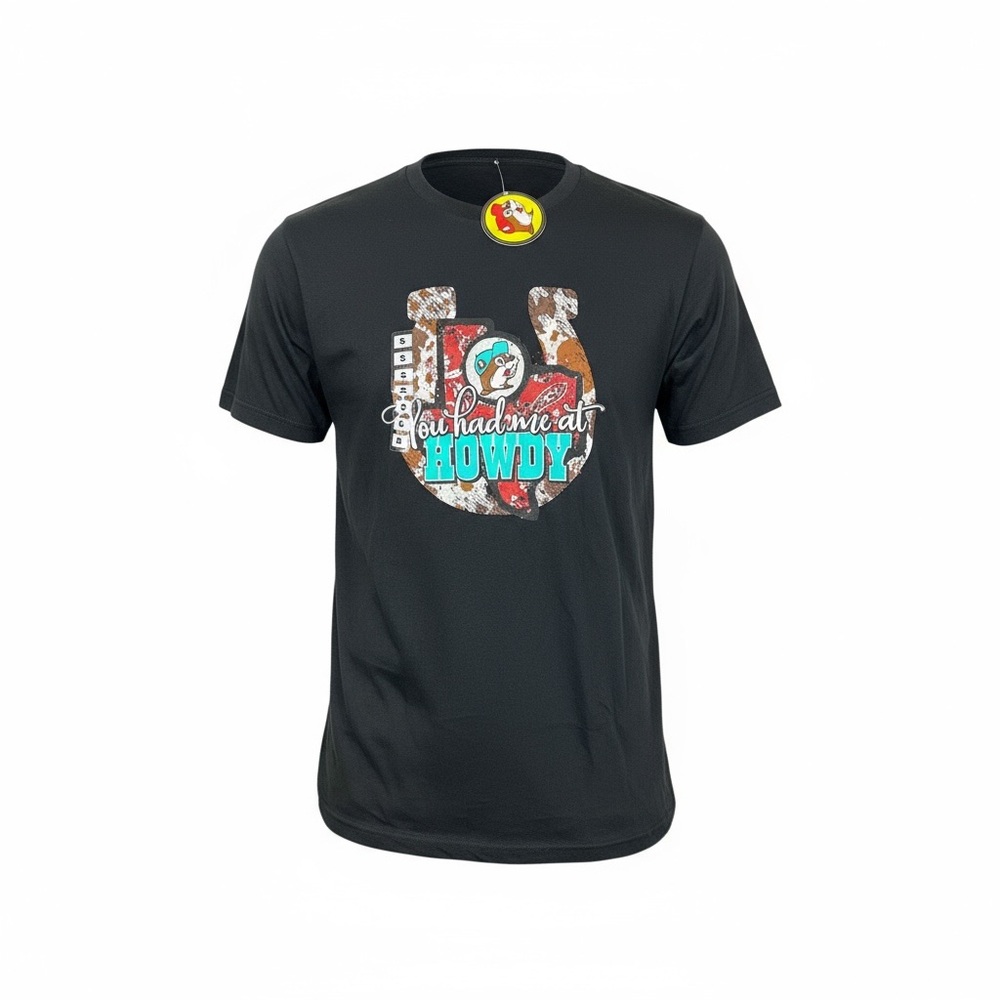 Buc-ees You Had Me At Howdy Horseshoe Black Short Sleeve T-Shirt Size Small EUC